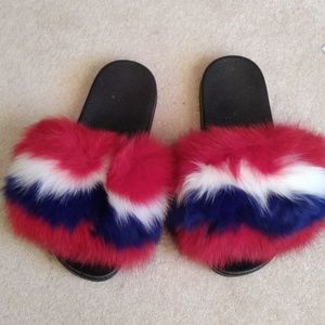 Fluffy Fur Slides Sz 8/8.5